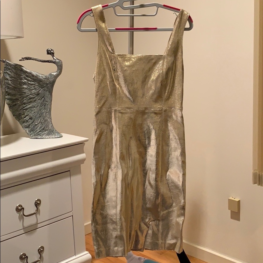 Alice and Olivia gold shimmer dress
